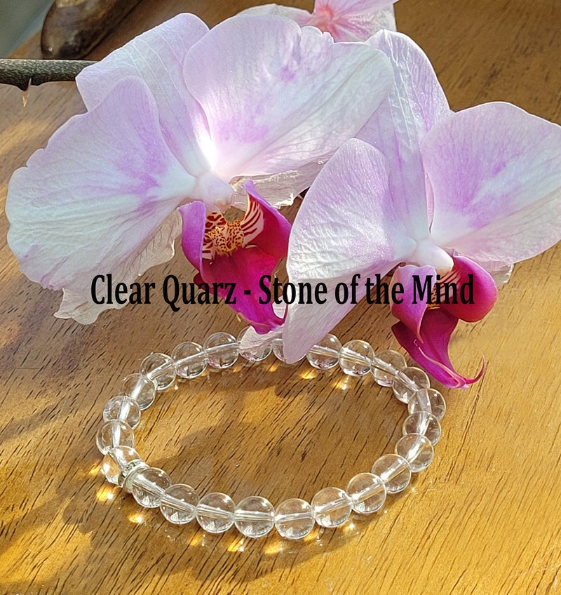White Stone Bracelet, 100% Natural Clear Quartz Bracelet, 8 mm Gemstone Bracelet, Clear Quartz Stone, Round Bead Bangle Bracelet, Healing
