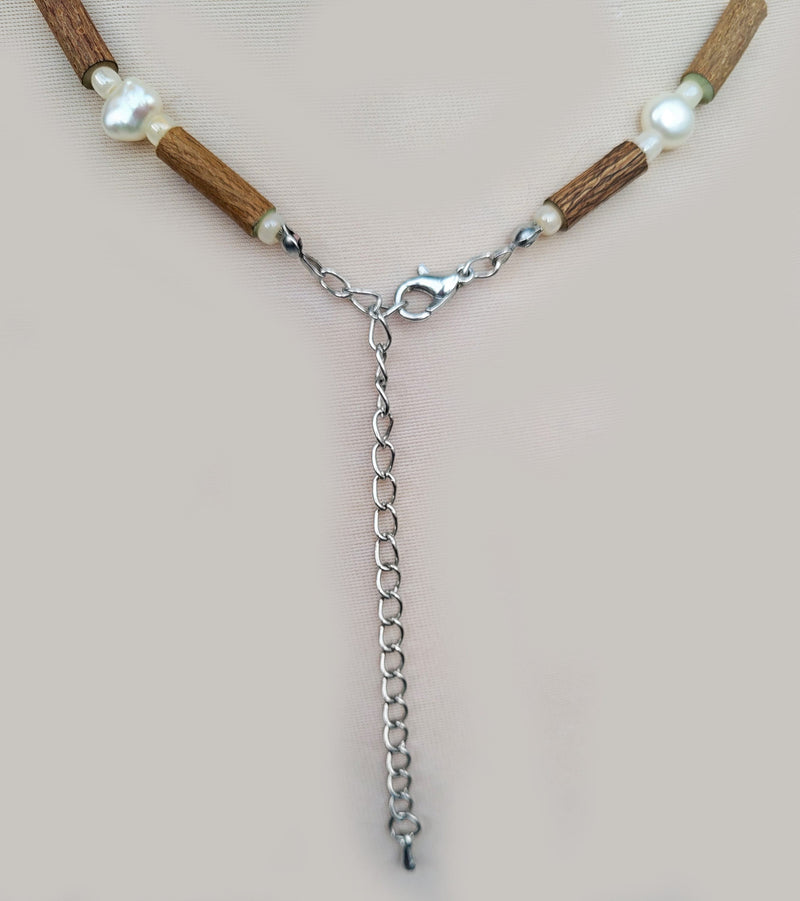 Hazelwood Pearl Crystal Stone Necklace, Genuine Fresh Water Pearls, Wooden Necklace, Healing Necklace Choker, Beaded Women Necklace
