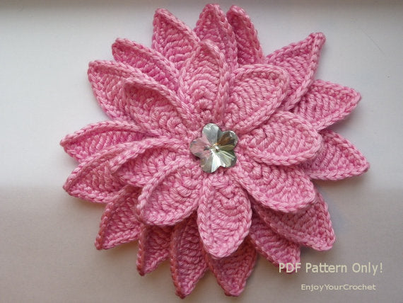 Crochet Flower Pattern, Crochet Flower  Aster, Flower Applique, Crochet Headband, Brooch, Floral, Crochet Hat, Fall flower, 3D Flower