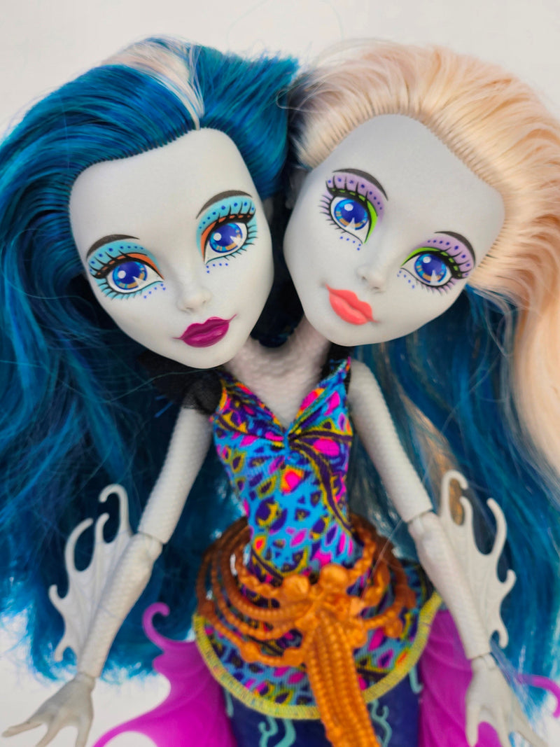 Monster High Doll Great Scarier Scarrier Reef PERI & PEARL Serpentine for Collectors, OOAK Repaints, Playing, Rare, Original, Near Complete