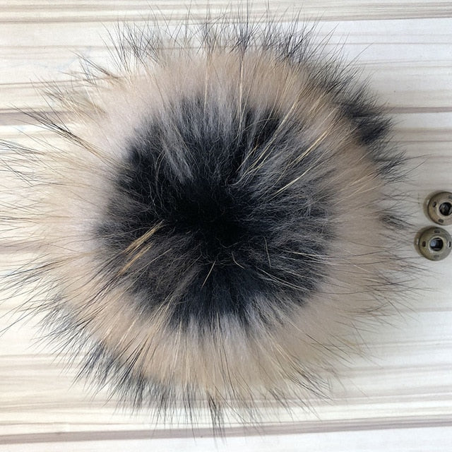 15-16cm Round Fluffy Real Raccoon Fur Pompoms For Handbags Keychains and Knitted Beanie Cap Hats  Genuine fur pompon Pom pom