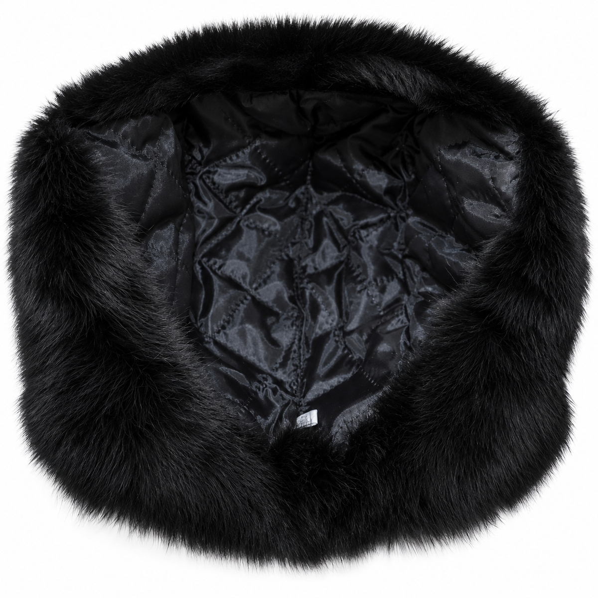 Black rabbit fur hat lining and interior