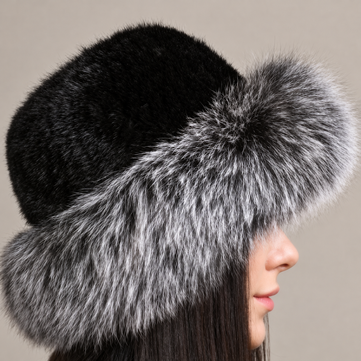06 black silver side fur hat photo