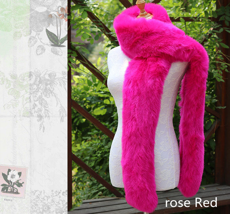 Long Faux Fox Fur Scarf - 180 cm Winter Wrap for Women - Red wine