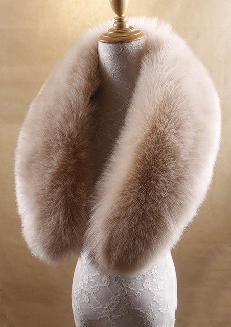 Faux Fox Fur Collar Shawl - Soft Winter Scarf for Women - Brown