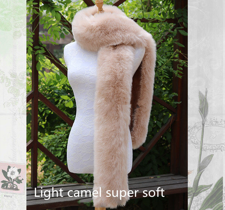 Long Faux Fox Fur Scarf - 180 cm Winter Wrap for Women - Leather Pink