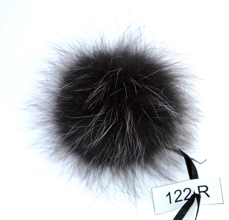 7" Rare Large Blue Frost Fox Pom Pom, dark grey color, with ribbons