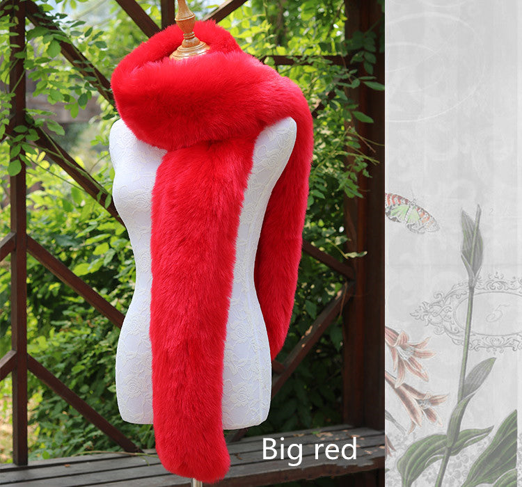 Long Faux Fox Fur Scarf - 180 cm Winter Wrap for Women - Dark grey