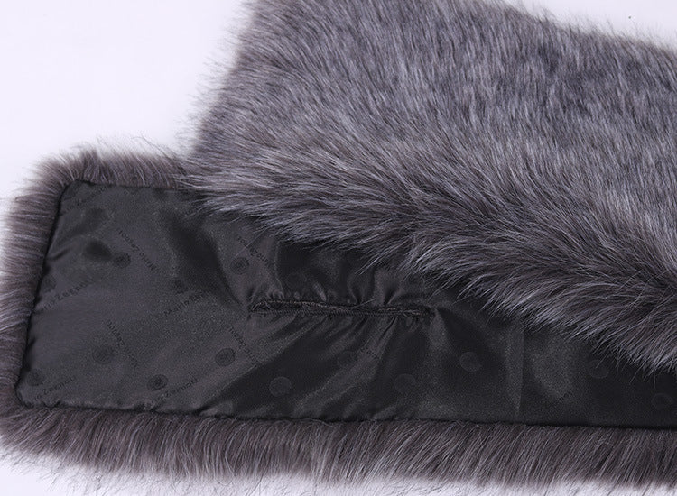 Long Faux Fox Fur Bridal Shawl - Elegant Evening Wrap - White