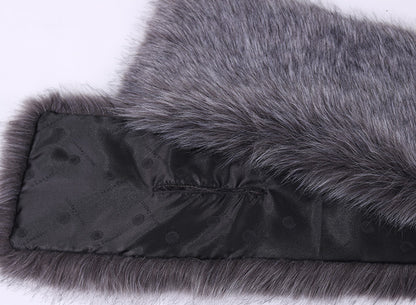 Long Faux Fox Fur Bridal Shawl - Elegant Evening Wrap - White