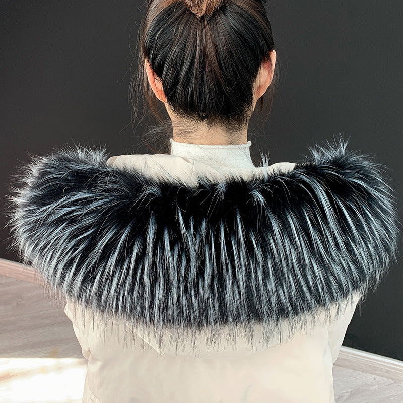 Black and white faux fur hood trim replacement for a coat or jacket, approximately 20 cm wide.