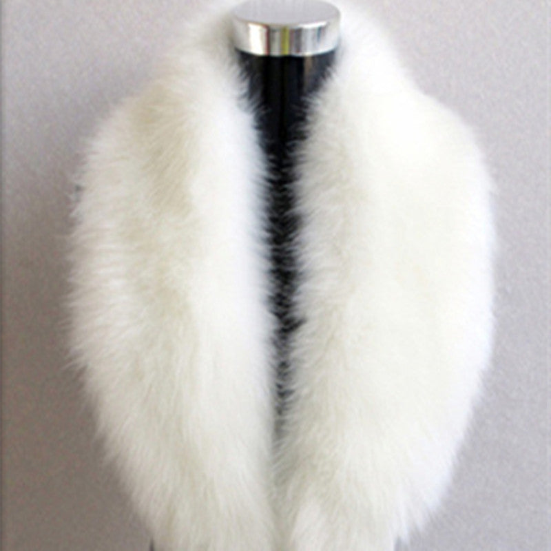 Large Faux Fox Fur Collar Scarf - 100 cm Winter Shawl - White tip on black background