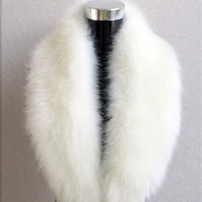 Large Faux Fox Fur Collar Scarf - 100 cm Winter Shawl - White tip on black background