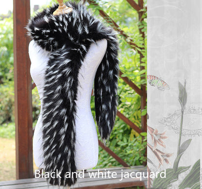 Long Faux Fox Fur Scarf - 180 cm Winter Wrap for Women - Super soft black