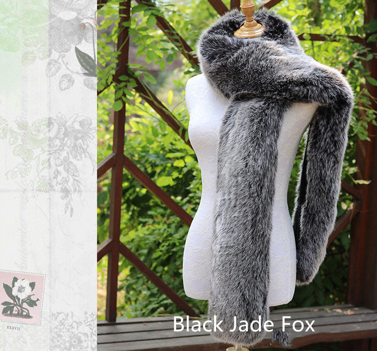 Long Faux Fox Fur Scarf - 180 cm Winter Wrap for Women - Beige coffee tip is super soft