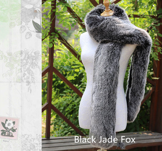 Long Faux Fox Fur Scarf - 180 cm Winter Wrap for Women - Beige coffee tip is super soft