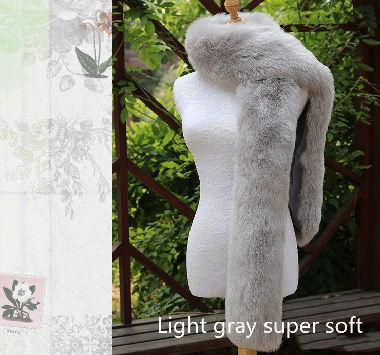 Long Faux Fox Fur Scarf - 180 cm Winter Wrap for Women - Light camel super soft
