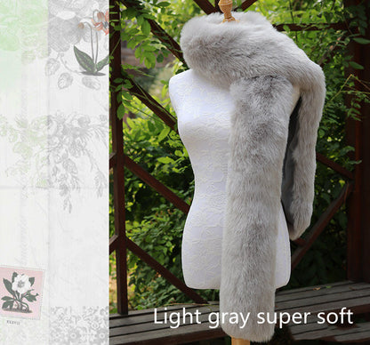 Long Faux Fox Fur Scarf - 180 cm Winter Wrap for Women - Light camel super soft