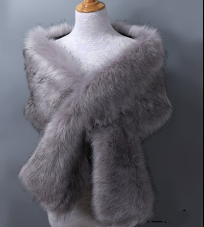 Long Faux Fox Fur Bridal Shawl - Elegant Evening Wrap