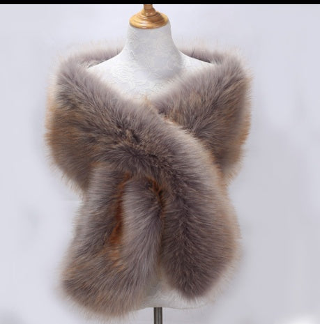 Long Faux Fox Fur Bridal Shawl - Elegant Evening Wrap - Black