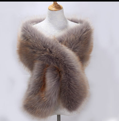 Long Faux Fox Fur Bridal Shawl - Elegant Evening Wrap - Black