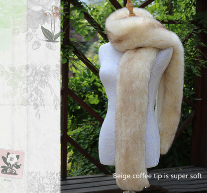 Long Faux Fox Fur Scarf - 180 cm Winter Wrap for Women - Royal blue