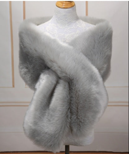 Long Faux Fox Fur Bridal Shawl - Elegant Evening Wrap - Grey black tip