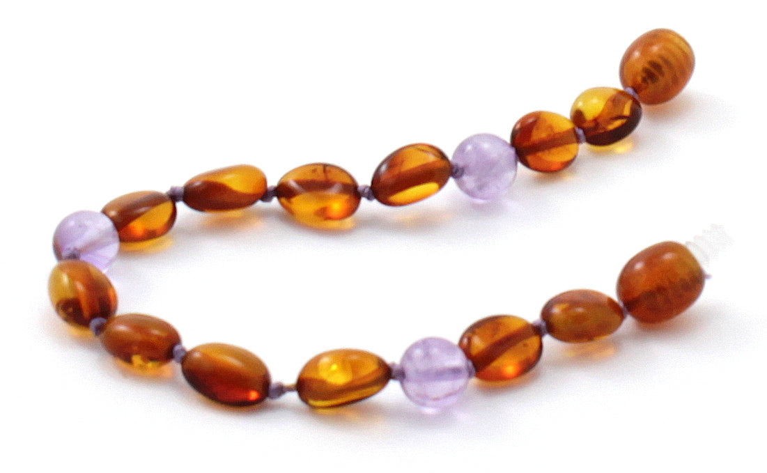Amber Cognac Bean and Amethyst Gemstone Bracelet-1
