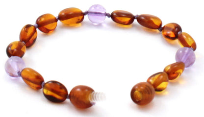 Amber Cognac Bean and Amethyst Gemstone Bracelet-2