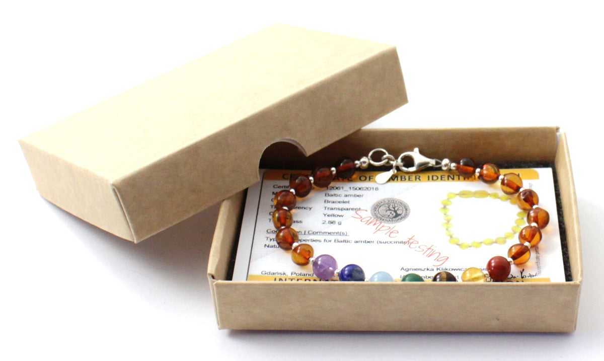 Amber Adult Bracelets With Silver and Chakra Gemstones-1
