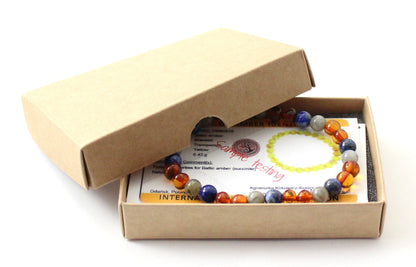 Amber Polished Cognac Stretch Bracelet With Gray Labradorite and Lapis Lazuli-1
