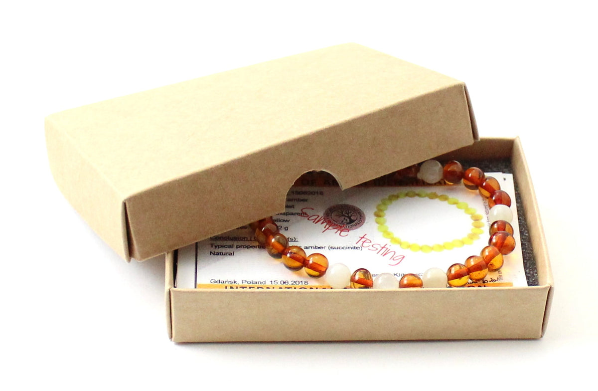 Amber Polished Cognac Baltic Stretch Bracelet With Moonstone-1