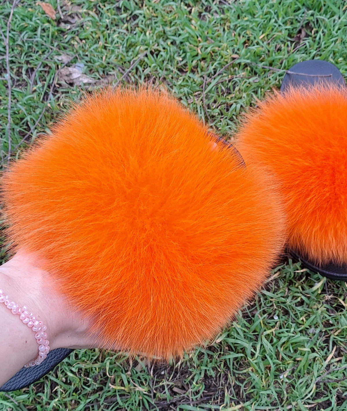 Orange Real Fur Slippers – Arctic Fox Fur Slides