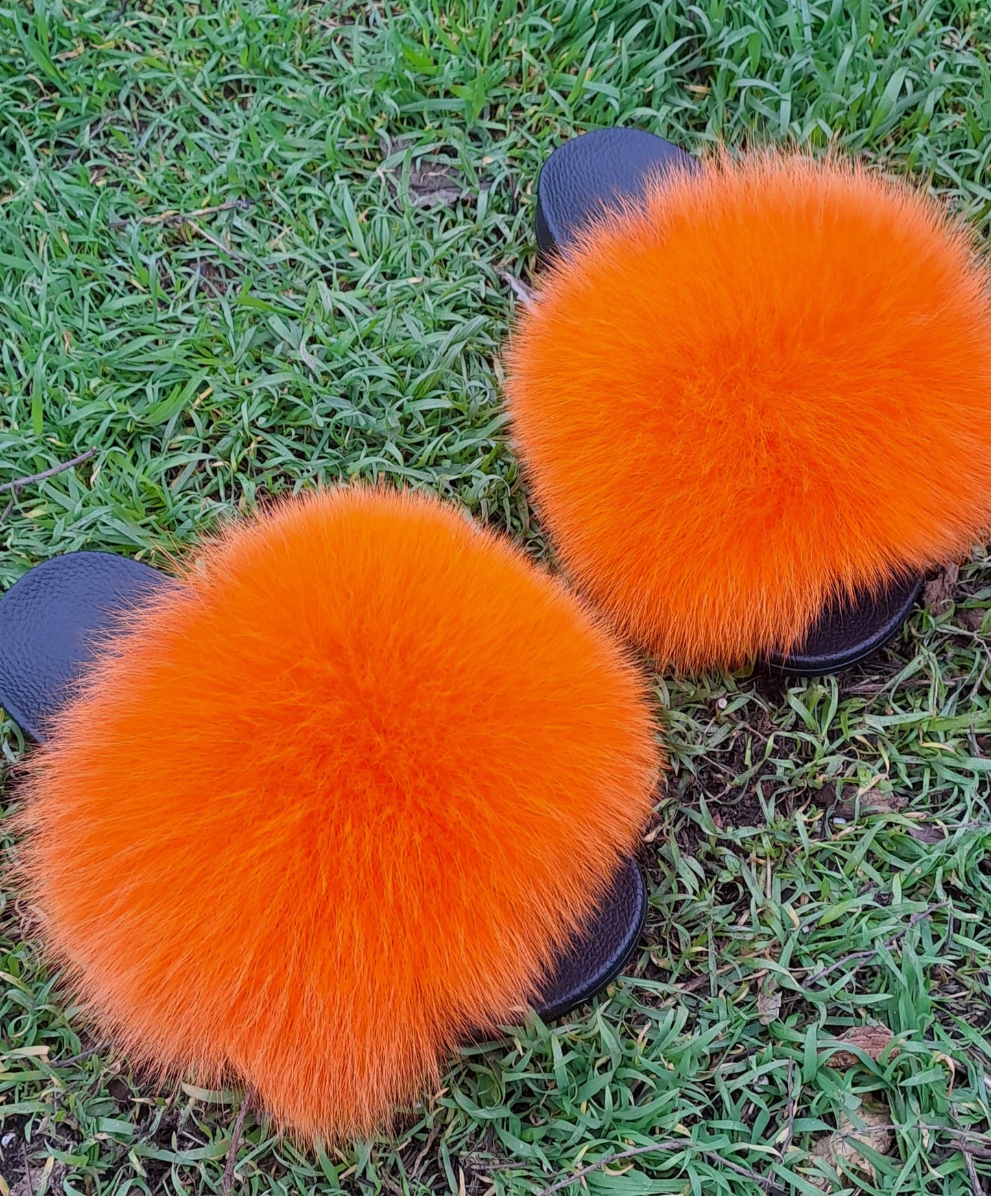 Orange Real Fur Slippers – Arctic Fox Fur Slides