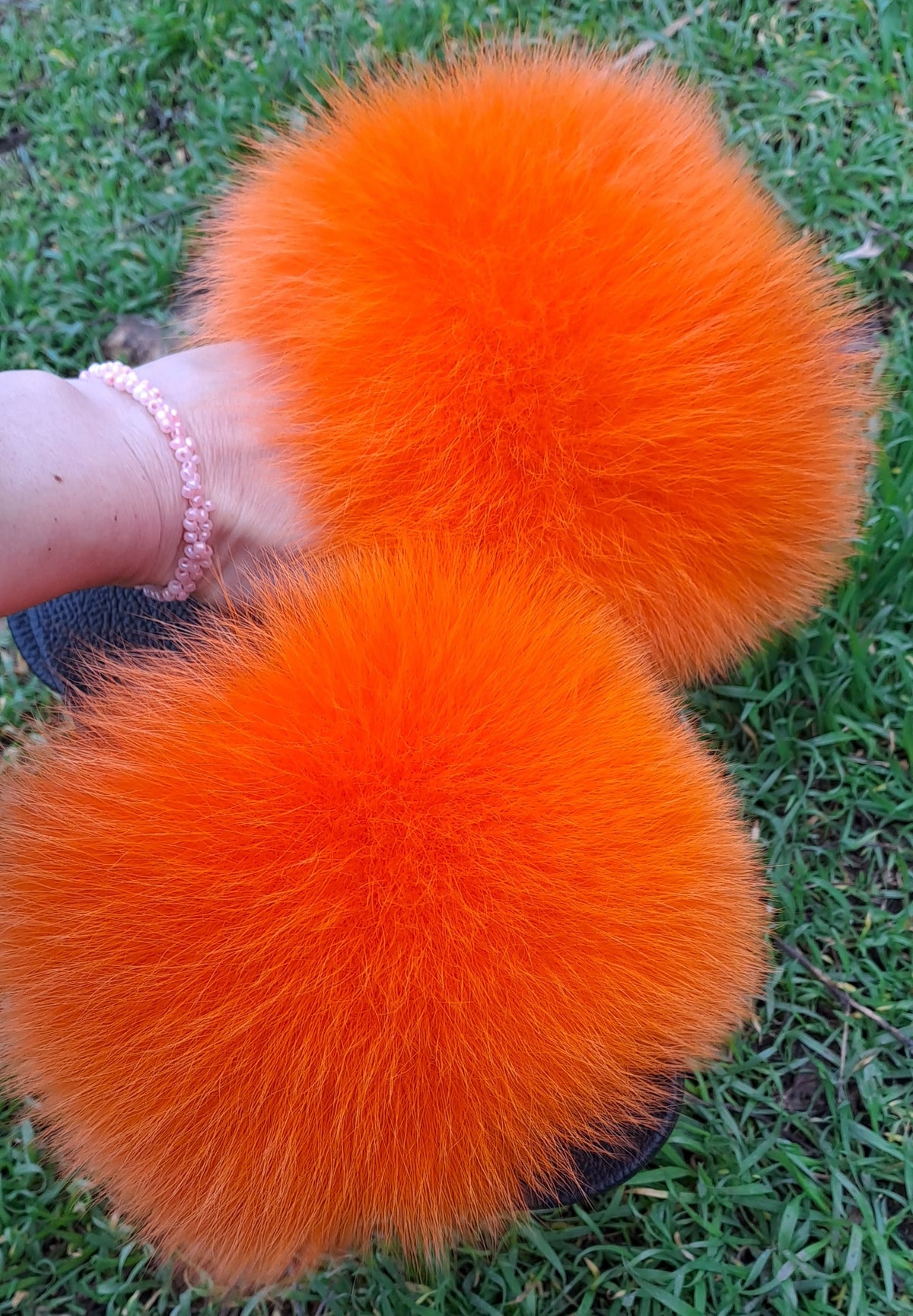 Orange Real Fur Slippers – Arctic Fox Fur Slides