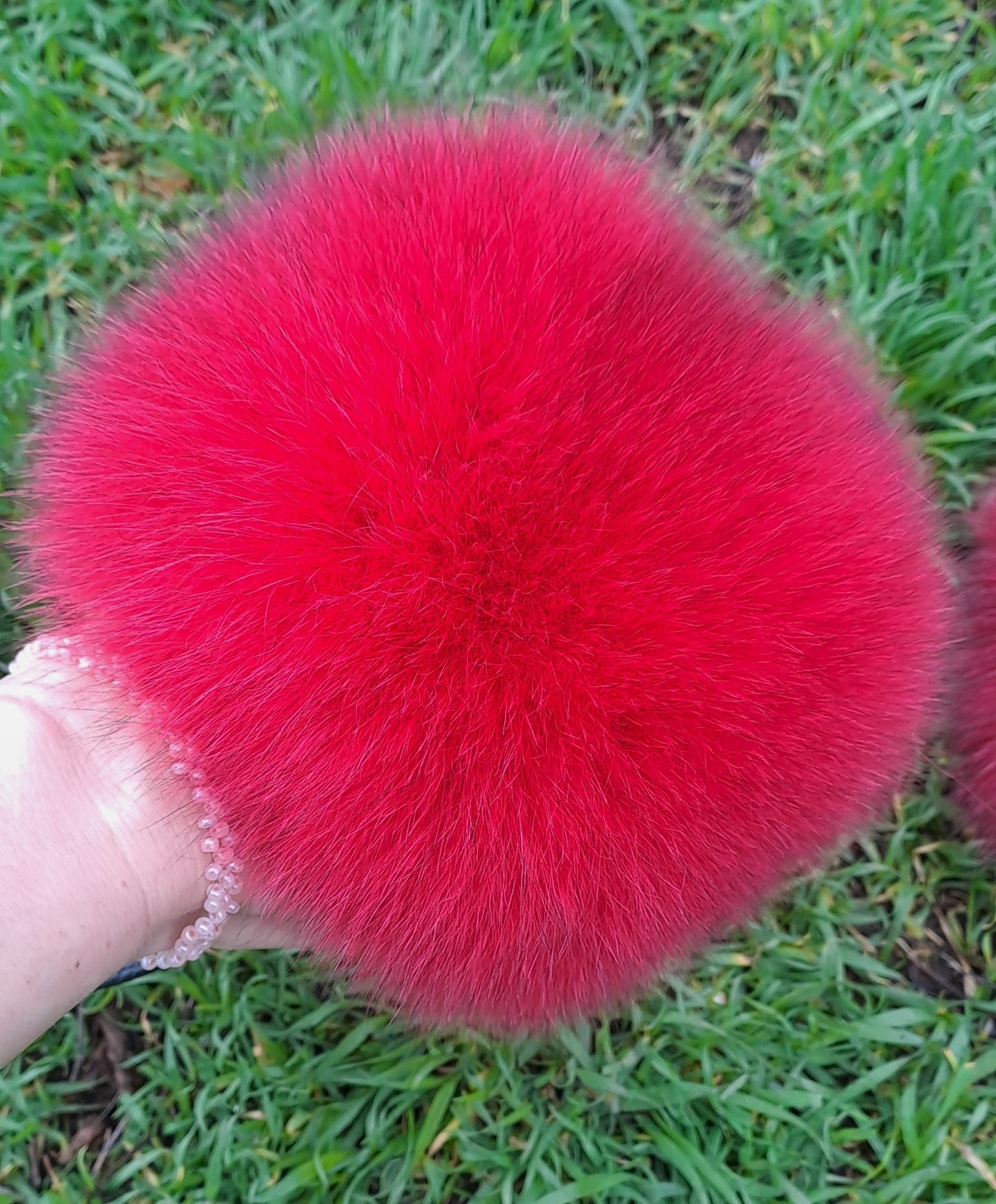 Bright Red Raccoon Fur Slippers – Real Fur Slides