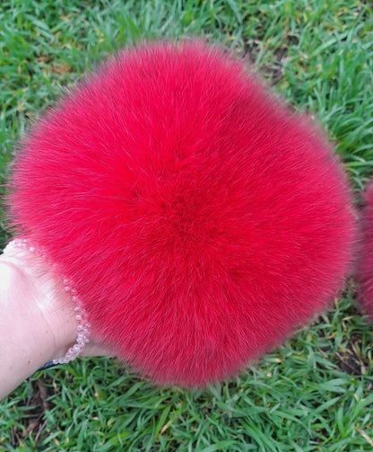 Bright Red Raccoon Fur Slippers – Real Fur Slides