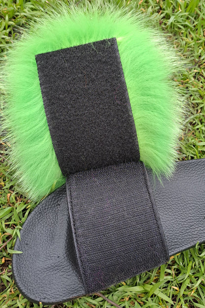 Spring green Arctic fox fur slippers and real fur slides – view 2