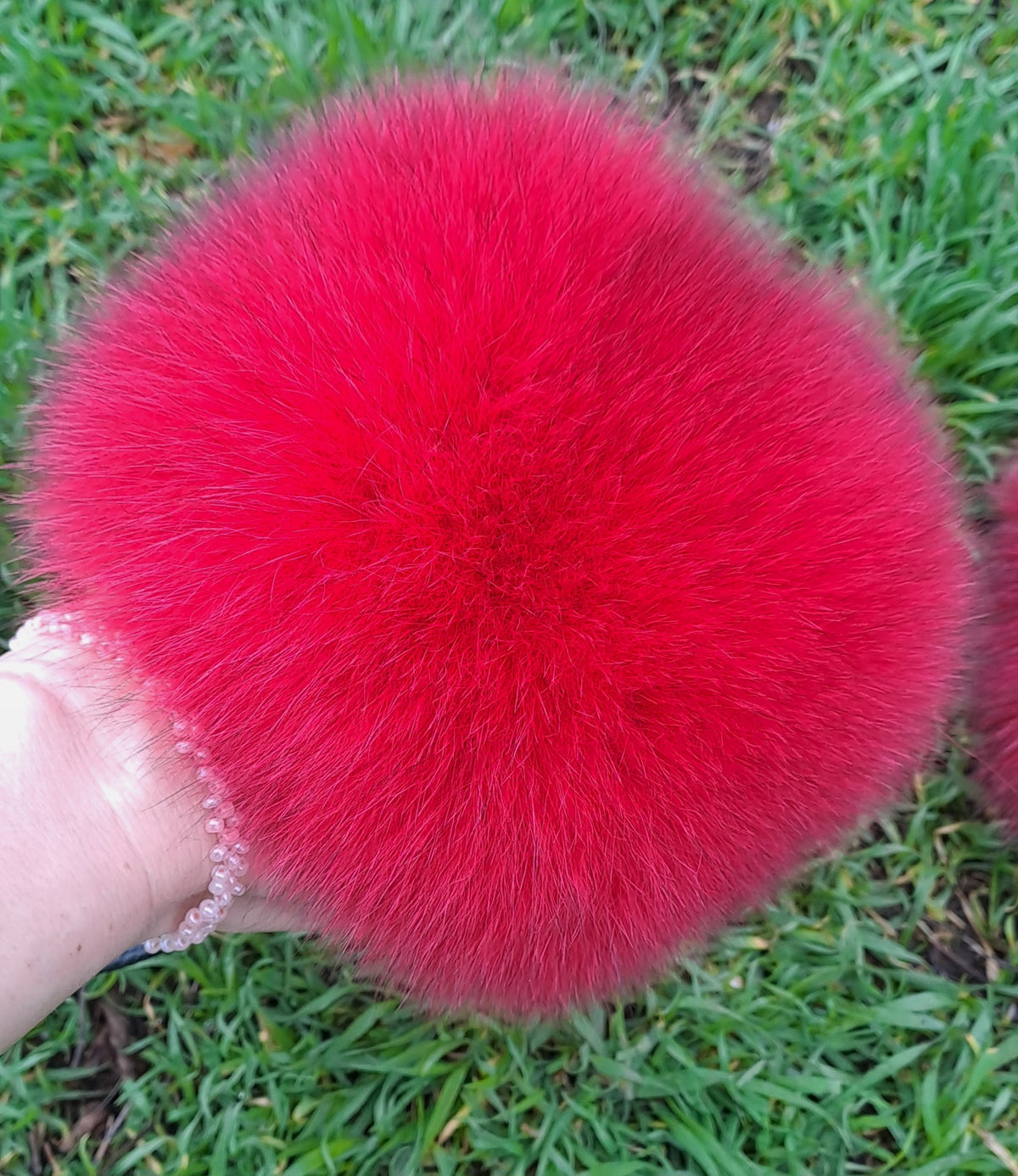 Bright Red Raccoon Fur Slippers – Real Fur Slides