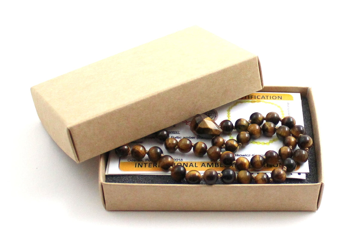 Tiger Eye Gemstone Knotted Brown Necklace with Pendant-1