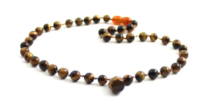 Tiger Eye Gemstone Knotted Brown Necklace with Pendant-2