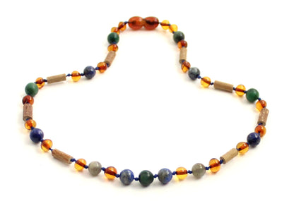 NBBP-H3 Necklace With Hazelwood, Gemstones and Amber Cognac-2