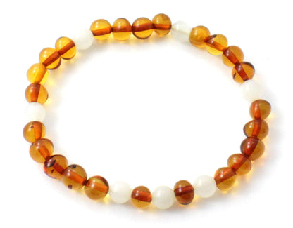 Amber Polished Cognac Baltic Stretch Bracelet With Moonstone-0