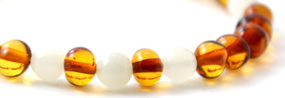 Amber Polished Cognac Baltic Stretch Bracelet With Moonstone-2