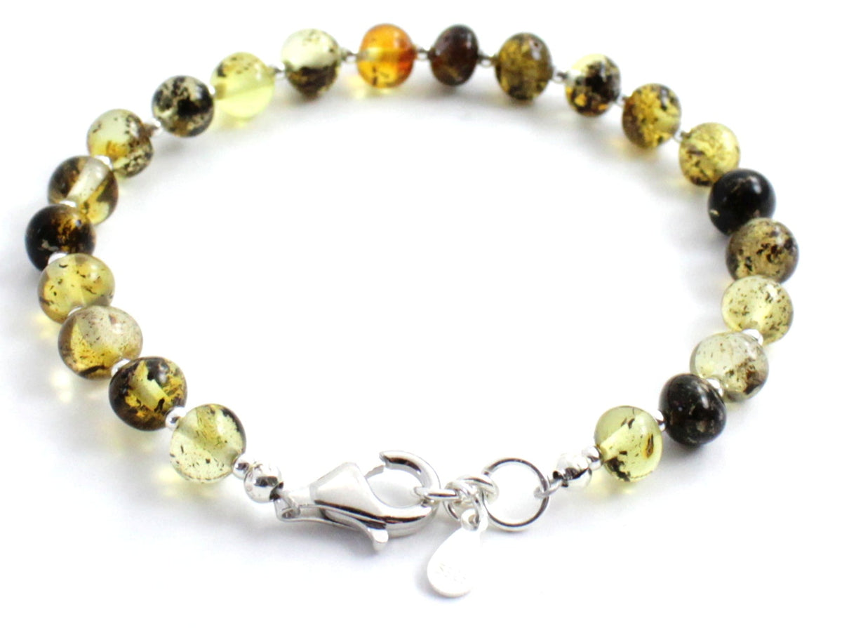 Amber Green Polished Bracelet With Silver-2
