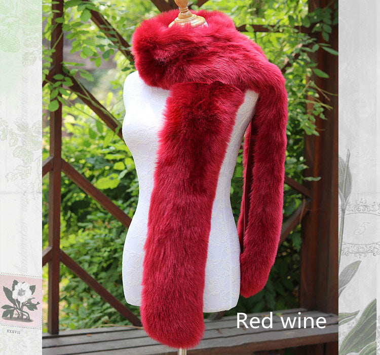 Long Faux Fox Fur Scarf - 180 cm Winter Wrap for Women - Black and white jacquard