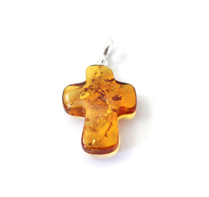Amber Cross Cognac Pendant With Sterling Silver-3