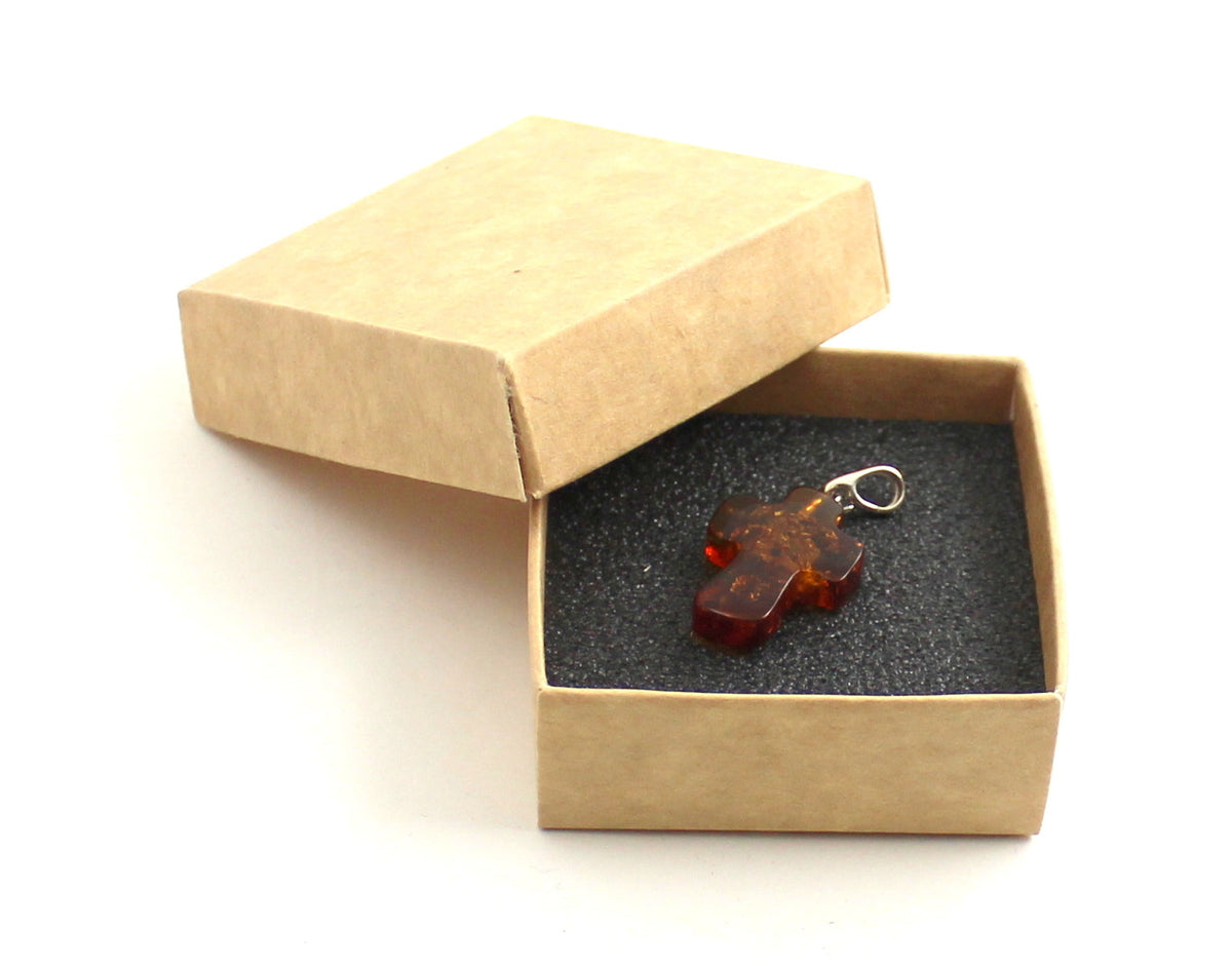 Amber Cross Cognac Pendant With Sterling Silver-1