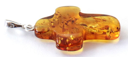 Amber Cross Cognac Pendant With Sterling Silver-2