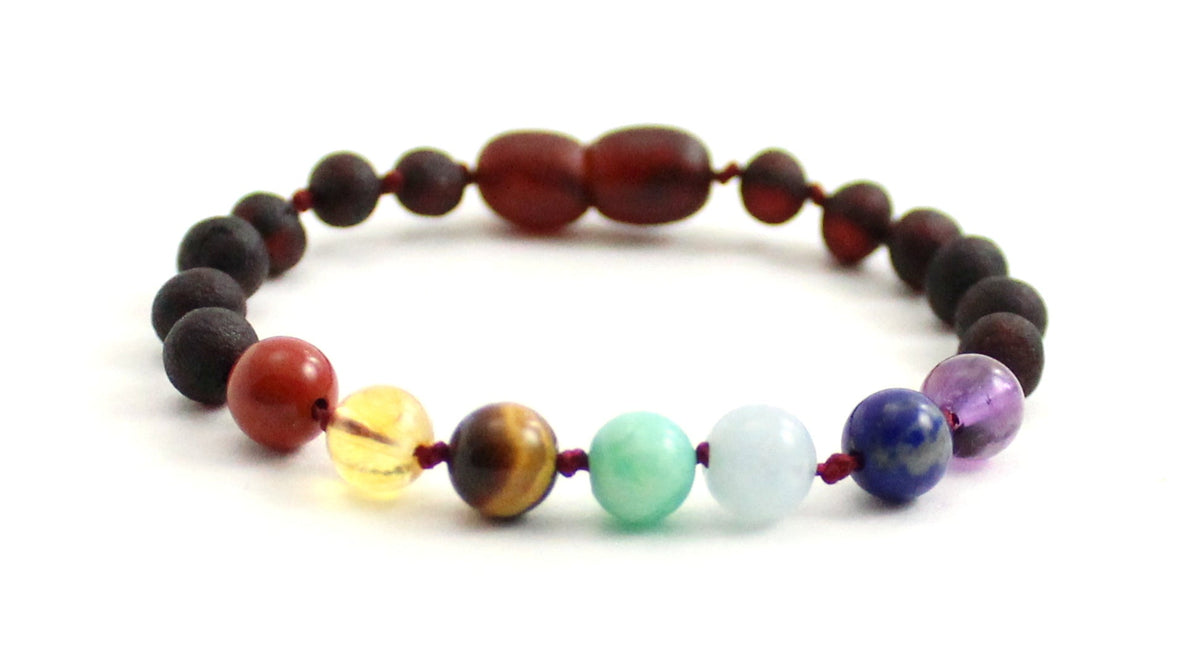 Baltic Amber Raw Cherry Bracelet With Chakra Gemstones-4